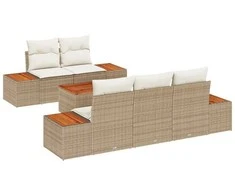 Sodo Sofų Rinkinys su saugykla 6 pcs Smėlio Poli ratanas