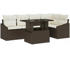 Sodo Sofų Rinkinys su pagalve su saugykla 6 pcs Ruda ir kreminė