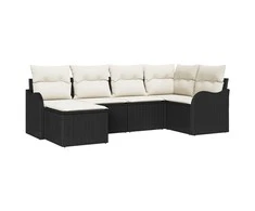 Lauko baldų komplektas Sodo Sofų Rinkinys su pagalve 6 pcs Juoda ir balta Poli ratanas