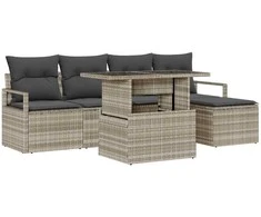 Lauko baldų komplektas Sodo Sofų Rinkinys 6 pcs Šviesiai pilka Poli ratanas