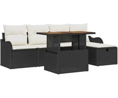 Lauko baldų komplektas Sodo Sofų Rinkinys 6 pcs Juoda poliratanas