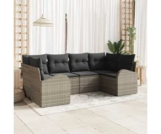 Lauko baldų komplektas Sodo Sofų Rinkinys su pagalve 6 pcs Pilka poliratanas