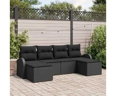 Lauko baldų komplektas Sofos komplektas su pagalve su saugykla 6 pcs Juoda poliratanas