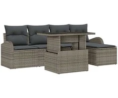 Sodo Sofų Rinkinys su pagalve 6 pcs Pilka Poli ratanas