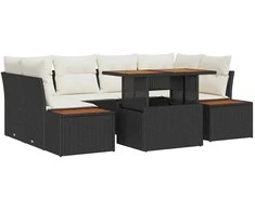 Lauko baldų komplektas Sodo Sofų Rinkinys su saugykla 7 pcs Juoda Poli ratanas