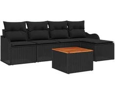 Lauko baldų komplektas Sodo Sofų Rinkinys su saugykla 6 pcs Juoda poliratanas