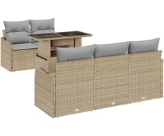 Lauko baldų komplektas Sodo Sofų Rinkinys su pagalve 6 pcs Smėlio poliratanas