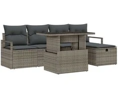 Lauko baldų komplektas Sodo Sofų Rinkinys su pagalve 6 pcs Pilka Poli ratanas