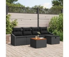Sodo Sofų Rinkinys su pagalve 6 pcs Juoda poliratanas