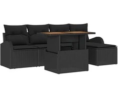 Sodo Sofų Rinkinys su saugykla 6 pcs Juoda Poli ratanas