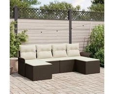 Sodo Sofų Rinkinys su pagalve 6 pcs Ruda Poli ratanas