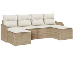 Lauko baldų komplektas Sodo Sofų Rinkinys 6 pcs Smėlio ir balta Poli ratanas