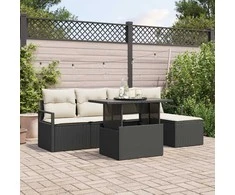 Sofa Sodo Sofų Rinkinys 6 pcs Juoda ir kreminė poliratanas