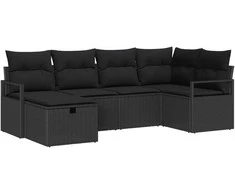 Lauko baldų komplektas Sodo Sofų Rinkinys su pagalve 6 pcs Juoda poliratanas