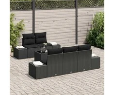 Lauko baldų komplektas Sodo Sofų Rinkinys su pagalve 6 pcs Juoda poliratanas