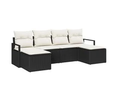 Lauko baldų komplektas Sofos komplektas 6 pcs Juoda poliratanas