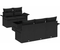 Lauko baldų komplektas Sofos komplektas su pagalve 6 pcs Juoda poliratanas
