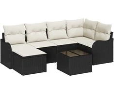 Lauko baldų komplektas Sodo Sofų Rinkinys su pagalve 7 pcs Juoda ir balta Poli ratanas