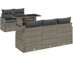 Lauko baldų komplektas Sodo Sofų Rinkinys su pagalve 6 pcs Pilka poliratanas