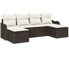 Lauko baldų komplektas Sodo Sofų Rinkinys su pagalve 6 pcs Ruda ir balta Poli ratanas