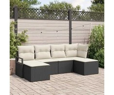Lauko baldų komplektas Sofos komplektas 6 pcs Juoda poliratanas