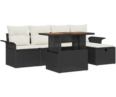 Lauko baldų komplektas Sodo Sofų Rinkinys 6 pcs Juoda poliratanas