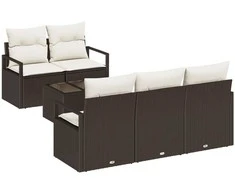 Sodo Sofų Rinkinys 6 pcs Ruda ir grietinėlė poliratanas