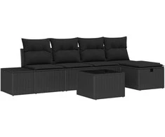 Lauko baldų komplektas Sodo Sofų Rinkinys su pagalve 6 pcs Juoda poliratanas