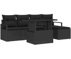 Lauko baldų komplektas Sodo Sofų Rinkinys su saugykla 6 pcs Juoda Poli ratanas