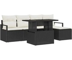 Sofa Sodo Sofų Rinkinys 6 pcs Juoda ir kreminė poliratanas