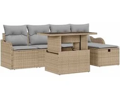 Lauko baldų komplektas Sodo Sofų Rinkinys su pagalve 6 pcs Smėlio Poli ratanas