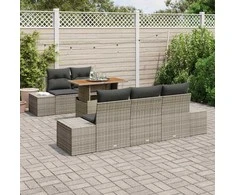 Sodo Sofų Rinkinys su saugykla 6 pcs Pilka Poli ratanas