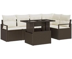Lauko baldų komplektas Sodo Sofų Rinkinys su pagalve 6 pcs Ruda Poli ratanas