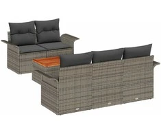 Lauko baldų komplektas Sodo Sofų Rinkinys su pagalve 6 pcs Pilka poliratanas
