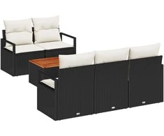 Lauko baldų komplektas Sodo Sofų Rinkinys 6 pcs Juoda ir kreminė poliratanas