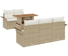 Sodo Sofų Rinkinys su saugykla 6 pcs Smėlio Poli ratanas