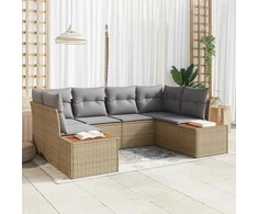 Lauko baldų komplektas Sodo Sofų Rinkinys su pagalve 6 pcs Smėlio poliratanas