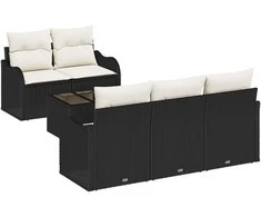 Sodo Sofų Rinkinys su pagalve su pagalve 6 pcs Juoda ir kreminė