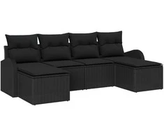 Lauko baldų komplektas Sofos komplektas su pagalve su saugykla 6 pcs Juoda poliratanas
