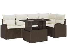Sodo Sofų Rinkinys su pagalve 6 pcs Ruda Poli ratanas