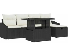 Lauko baldų komplektas Sodo Sofų Rinkinys su pagalve 6 pcs Juoda poliratanas