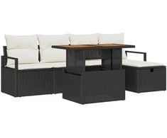 Lauko baldų komplektas Sodo Sofų Rinkinys 6 pcs Juoda poliratanas
