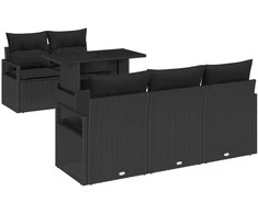 Sodo Sofų Rinkinys su pagalve 6 pcs Juoda Poli ratanas