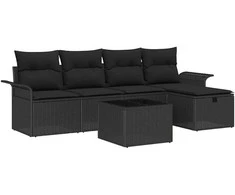Sodo Sofų Rinkinys su pagalve 6 pcs Juoda Poli ratanas