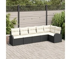 Sodo Sofų Rinkinys su pagalve 6 pcs Juoda Poli ratanas