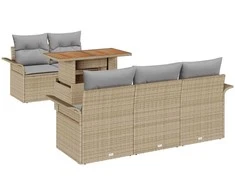 Lauko baldų komplektas Sodo Sofų Rinkinys su saugykla 6 pcs Smėlio Poli ratanas