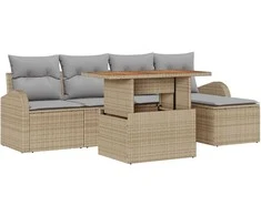 Sodo Sofų Rinkinys su saugykla 6 pcs Smėlio Poli ratanas