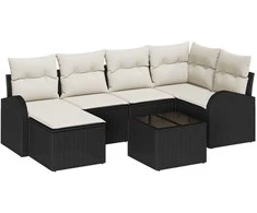 Lauko baldų komplektas Sofos komplektas su pagalve 7 pcs Juoda ir Balta poliratanas
