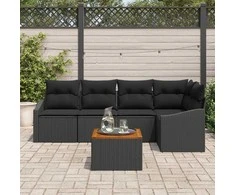 Lauko baldų komplektas Sodo Sofų Rinkinys su pagalve 6 pcs Juoda poliratanas