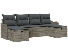 Lauko baldų komplektas Sodo Sofų Rinkinys su pagalve 6 pcs Pilka Poli ratanas
